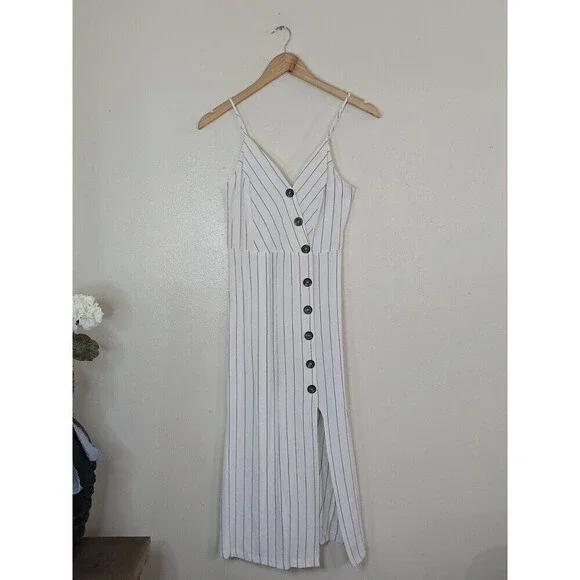 URBAN Romantics White Striped Midi Dress - Picture 10 of 11